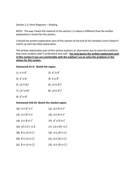 Venn Diagram And Sets Section Venn Diagrams Shading Note The