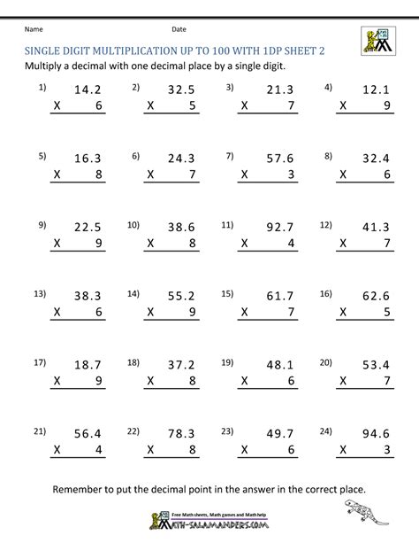 Multiplying By And Worksheets