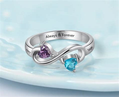 Personalized Mothers Infinity Ring 2 Heart Birthstones 2 Engraved Names Think Engraved