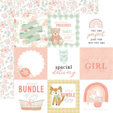 Its A Girl 4x4 Journaling Cards 12x12 Patterned Paper Echo Park