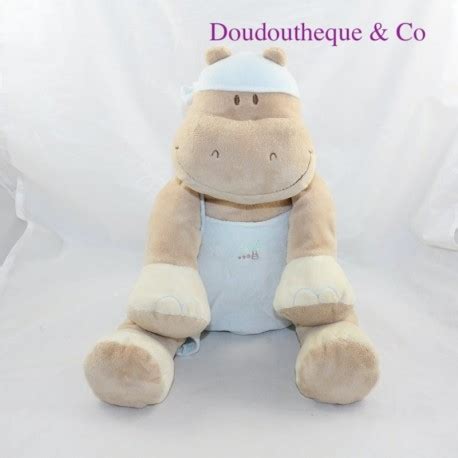 Peluche Hippopotame NOUKIE S Les Douzous Salopette Bleue Assis 30 C