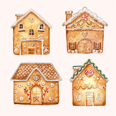 Free Vector Watercolor Gingerbread Houses Collection