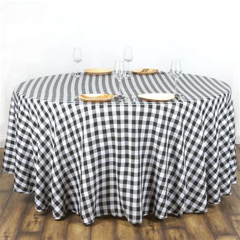 108 In White Black Buffalo Plaid Round Tablecloth