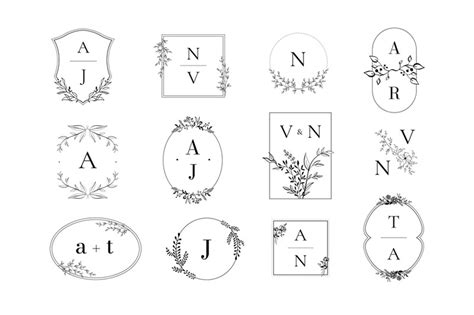 Botanical Monogram Natural Emblem With Leaves On Branches And Bloomin