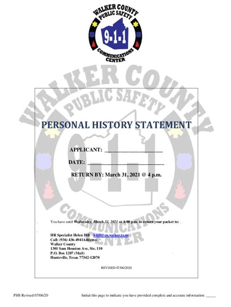 Fillable Online Personal History Statement Template Fax Email Print