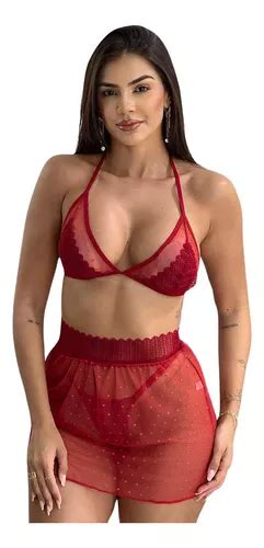 Soutien Renda Calsinha Fio Mini Saia Lingerie Sensual Mercadolivre