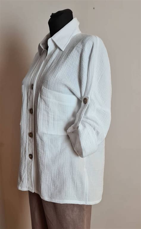 Double Gauze Collar Shirt Muslin Blouse With Chestpockets Etsy