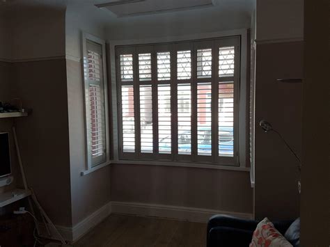 A Square Bay Window Shutter Installation Absolute Shutters