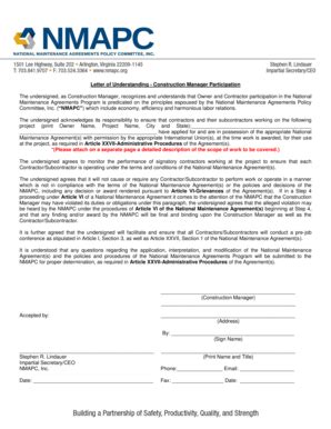 Fillable Online Nmapc Letter Of Understanding For Construction Manager