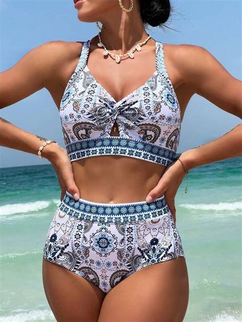 Bikinx Paisley Print Twist Front Bikini Swimsuit Shein Usa