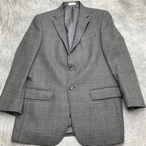 Geoffrey Beene Blazer Men L Black Gray Tan Houndstooth Plaid Wool