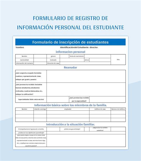 Plantilla De Excel Formulario De Registro De Informaci N Personal Del