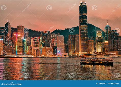 Skyline In Victoria Harbor In Hong Kong View From Kowloon On Hk