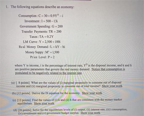 Solved The Following Equations Describe An Economy Chegg