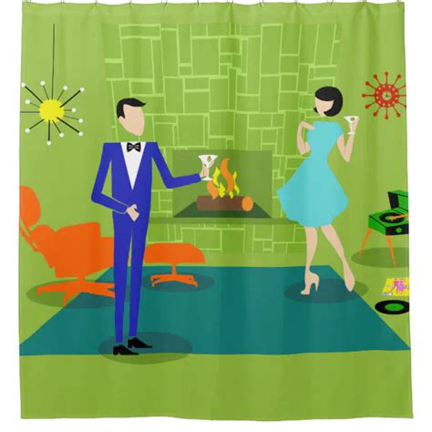 Mid Century Modern Couple Shower Curtain Zazzle