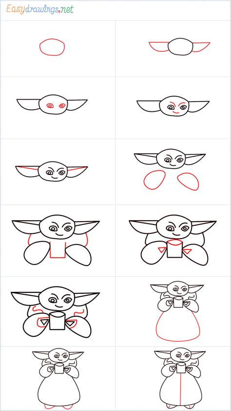 Cartoon Baby Yoda Easy Drawing