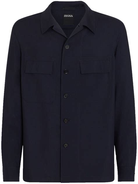 Zegna Alba Oasi Cashmere Overshirt In Navy Blue Modesens