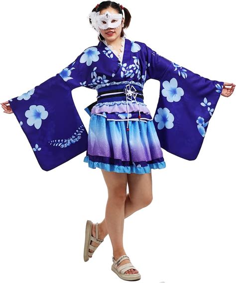 Graceart Japanese Yukata Kimono Costume Anime Cosplay Robe Blue