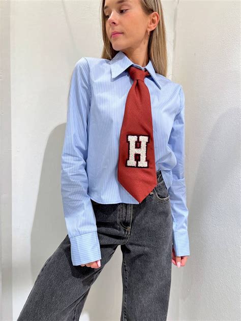 Camicia Cropped Azzurra Con Cravatta Mattone Haveone Scintille Store