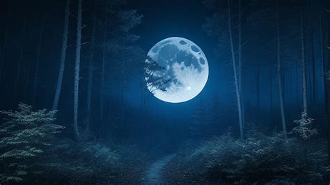 Premium AI Image | Spooky night forest background with full moon