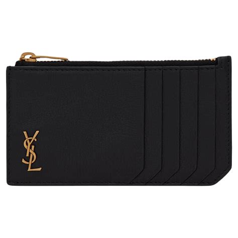 New Saint Laurent Black Tiny Cassandre Fragments Leather Card Holder