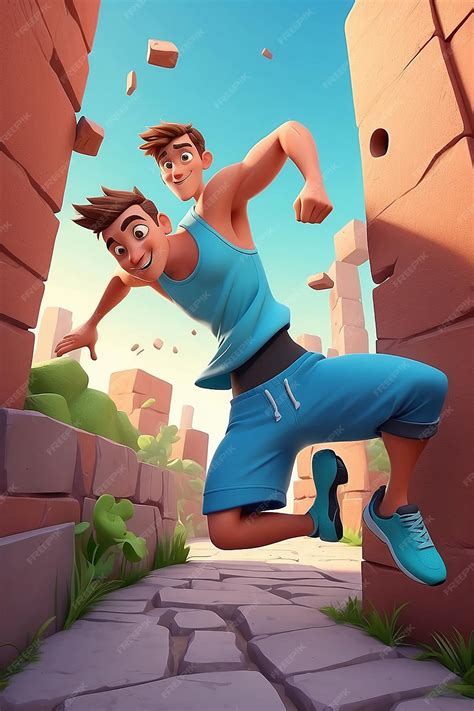 Premium Photo Parkour Expert Cartoon Character 3d Animation