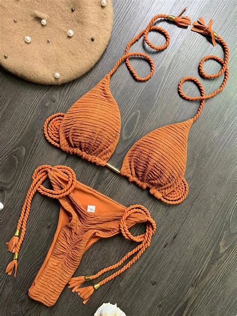 Ruotongsept Sexy Braided Rope Straps Bikini Set New Swimsuit Women