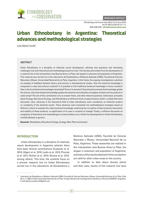 PDF Urban Ethnobotany In Argentina Theoretical Advances And