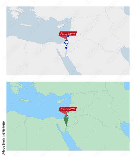 Israel map with pin of country capital. Two types of Israel map with ...