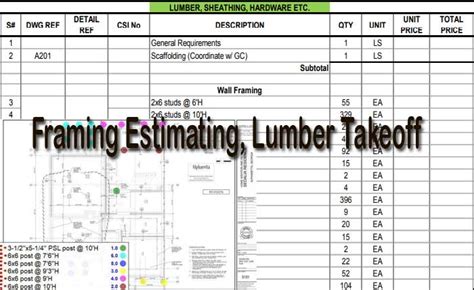 Framing Material Estimating Sheet Lumber Takeoff Sheet Download