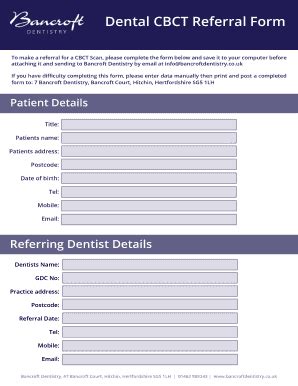 Fillable Online Bancroftdentistry Co Dental Cbct Referral Orm