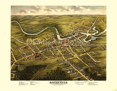 Rochester, NH in 1877 - Bird's Eye View Map, Aerial, Panorama, Vintage ...