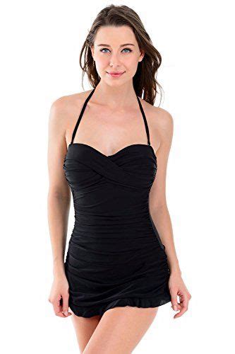 La Isla Womens Bandeau Halter One Piece Skirted Swimsuit Swimdress