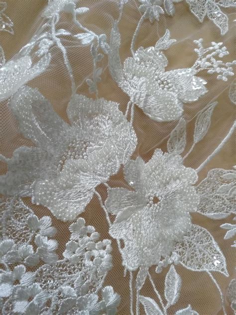 New Beaded Fabric Pearls Wedding Dress Lace Heavy Embroidery Flower