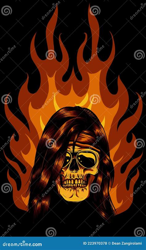 Skull On Fire With Flames Vector Illustration Stock Vector