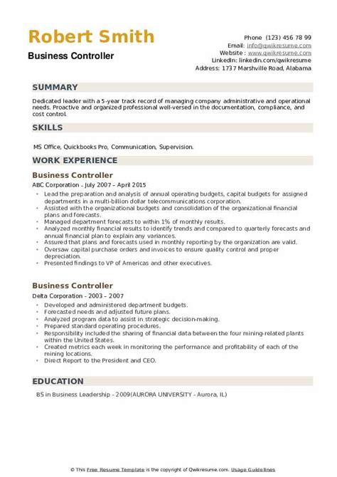 Business Controller Resume Samples | QwikResume