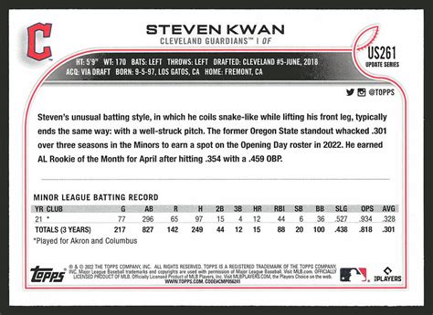 Topps Update Us Steven Kwan Rc Ebay