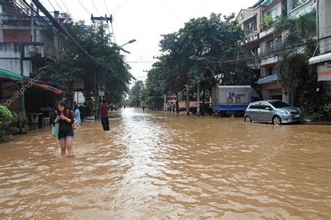 Flooding In Chiangmai City Flooding Of Buildings Near The Ping River