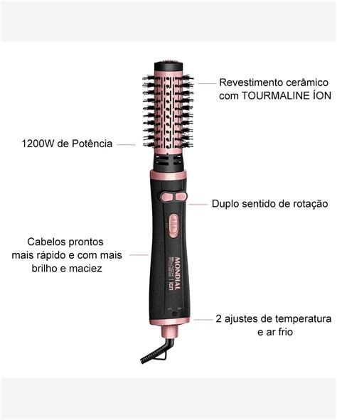 Riachuelo Escova Rotativa Mondial 1200w Black Rose Bivolt Erb 01 Seca