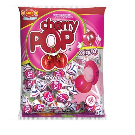 Pirulito Cherry Pop Original Cereja Recheio De Chicle Pacote