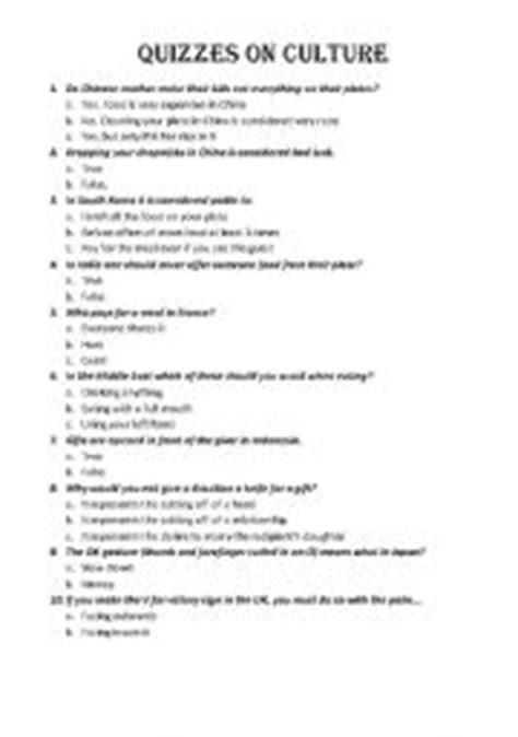 Quizzes On Culture Around The World Esl Worksheet By Quynhthao