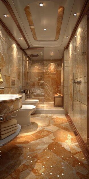 Luxury Yacht Bathroom Design Rendered Interior | Premium AI-generated image