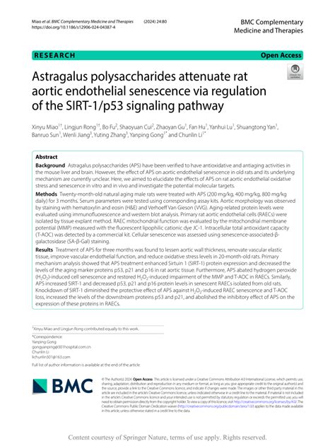 PDF Astragalus Polysaccharides Attenuate Rat Aortic Endothelial