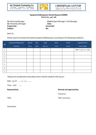 EMR (Equipment-Manpower Request) Sample template before and after ...