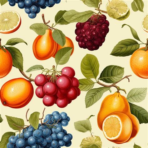 Premium Ai Image Fruits And Berries Seamless Patterns Background