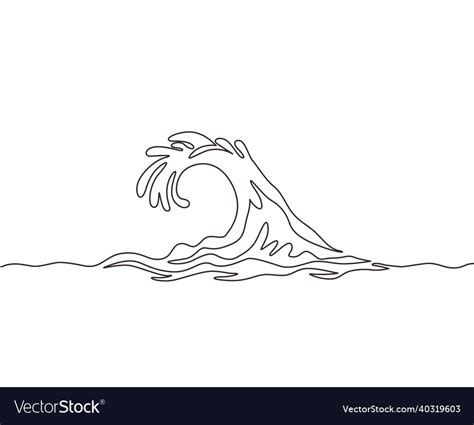 Single continuous line drawing surf ocean waves Vector Image