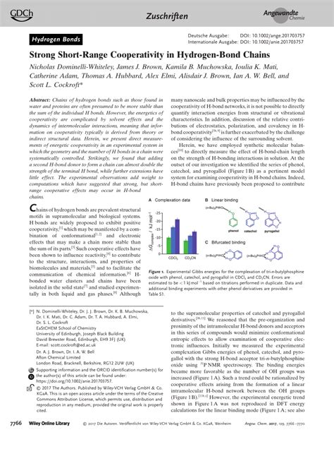 Pdf Strong Short Range Cooperativity In Hydrogen Bond Chains