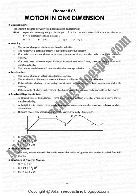 Physics KarachiBoard XI Motion In One Dimension Notes Physics Notes