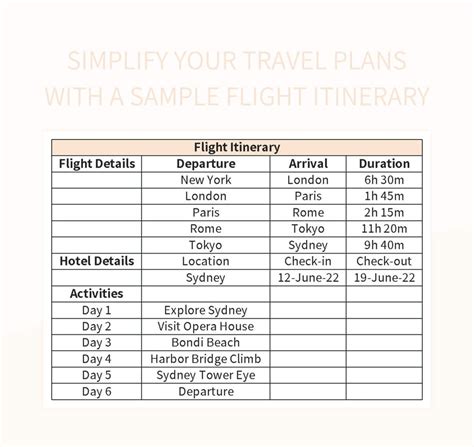 Simplify Your Travel Plans With A Sample Flight Itinerary Excel