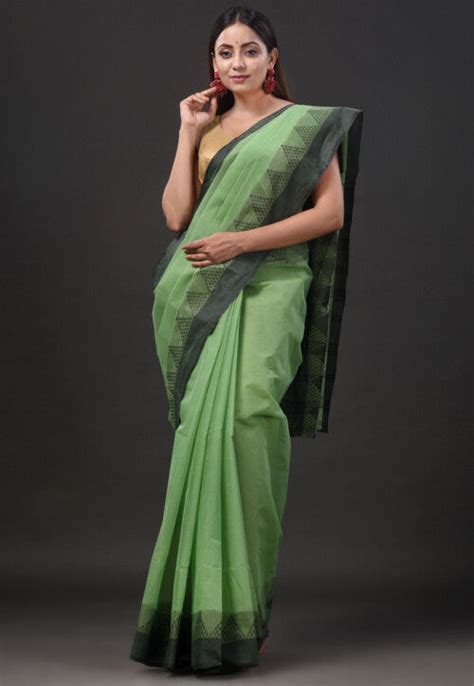 Buy Handloom Pure Cotton Tant Saree In Light Green Online SPN7202